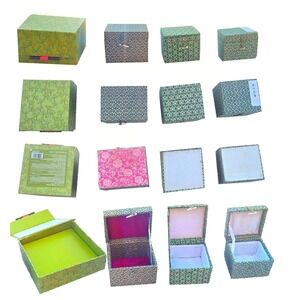 4 Vintage chinese cloisonne tea or writing gift boxes green blue asian fabric